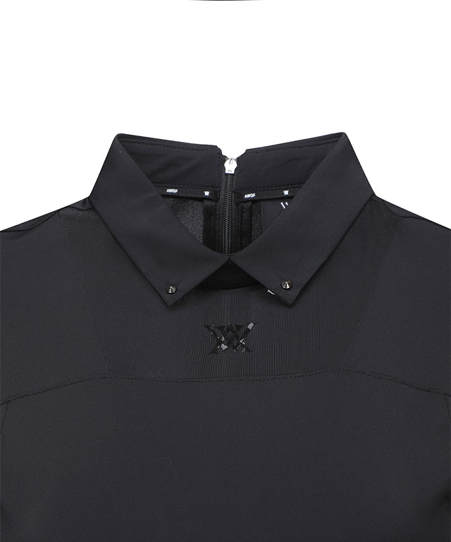 Women's Mash Block Point Short Sleeve Long T-Shirt - Black