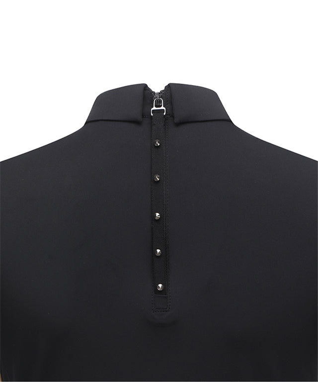 Women's Mash Block Point Short Sleeve Long T-Shirt - Black