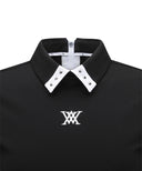 Women's Sleeve Block Back Zipper Point Ribbed Long T-Shirt - Black