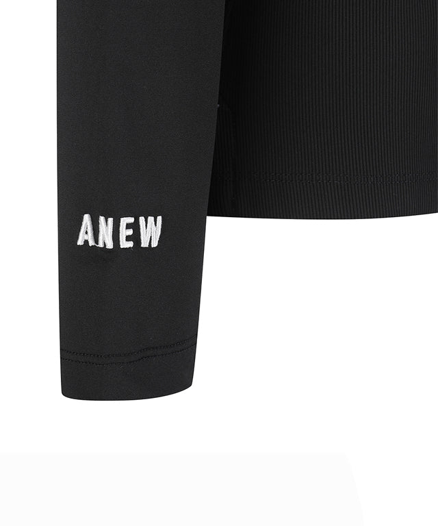 [Legacy Sale] Women's Sleeve Block Back Zipper Point Ribbed Long T-Shirt - Black
