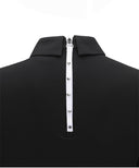 Women's Sleeve Block Back Zipper Point Ribbed Long T-Shirt - Black