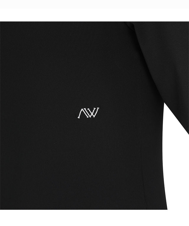 [Legacy Sale] Women's Sleeve Block Back Zipper Point Ribbed Long T-Shirt - Black
