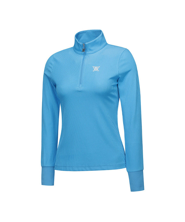 Women's Zipper Point Ribbed Long T-Shirt - Light Blue
