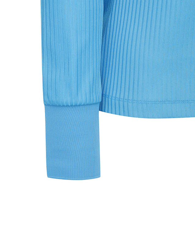 Women's Zipper Point Ribbed Long T-Shirt - Light Blue