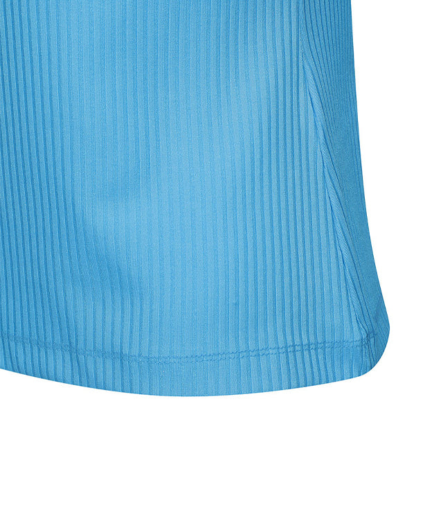 Women's Zipper Point Ribbed Long T-Shirt - Light Blue