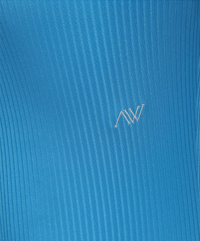 Women's Zipper Point Ribbed Long T-Shirt - Light Blue