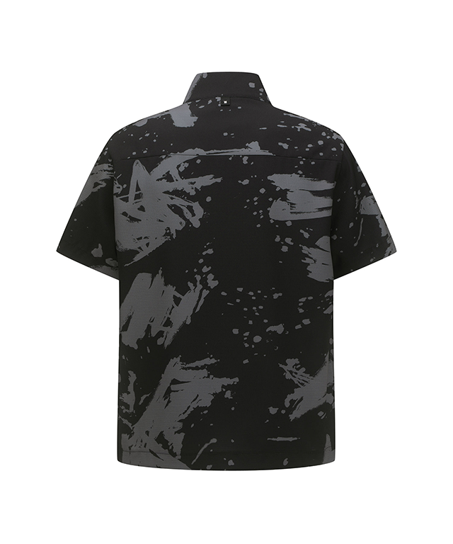 Men's High Neck Anorak Short T-Shirt - Black