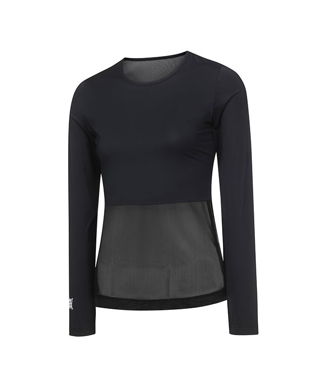 Women's Cold Fabric Round Mash Mix T-Shirt - Black