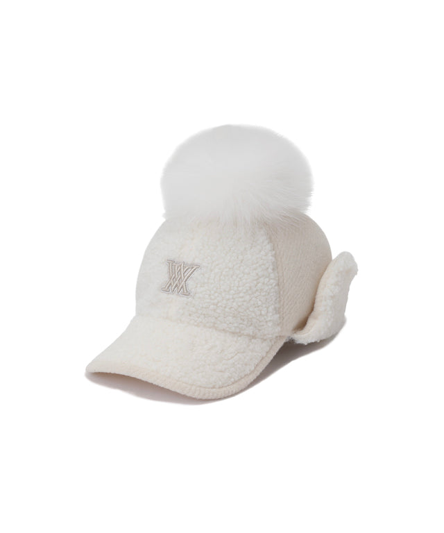 Women's Curly Ball Cap - White