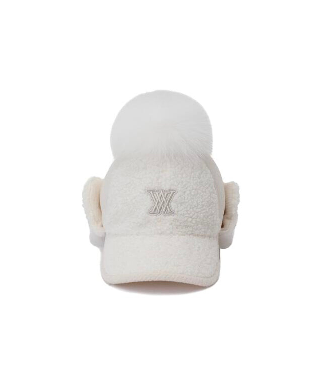 Women's Curly Ball Cap - White