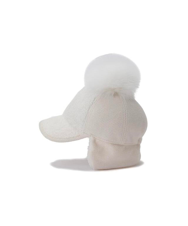 Women's Curly Ball Cap - White