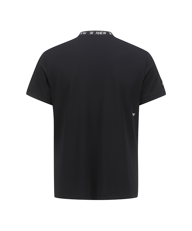 Men's Neck Jacquard Logo Short T-Shirt - Black