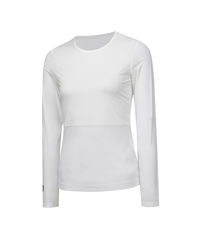 Women's Cold Fabric Round Mash Mix T-Shirt - White